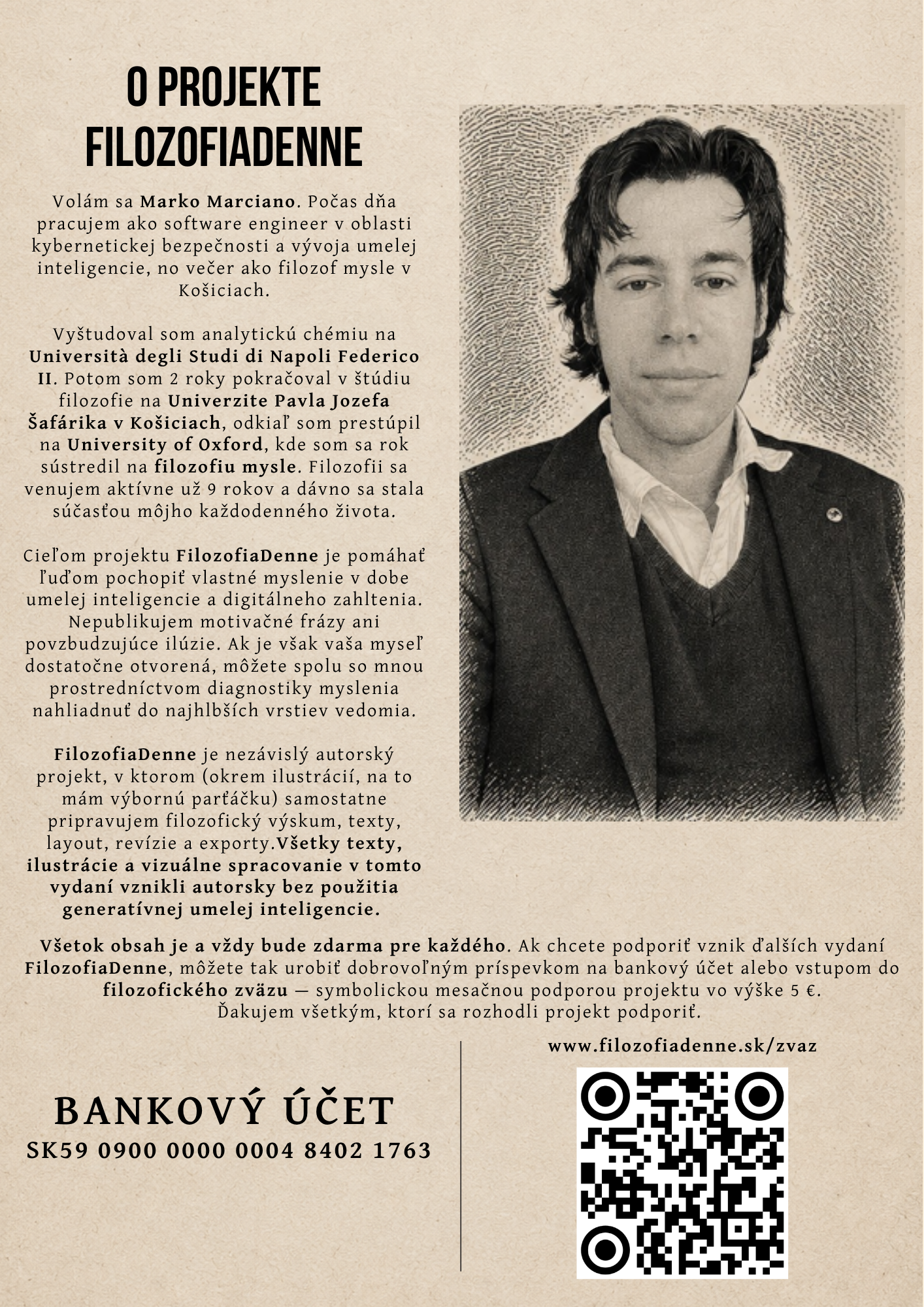 O projekte FilozofiaDenne, autorovi Markovi Marcianovi, podpore projektu a filozofickom zväze