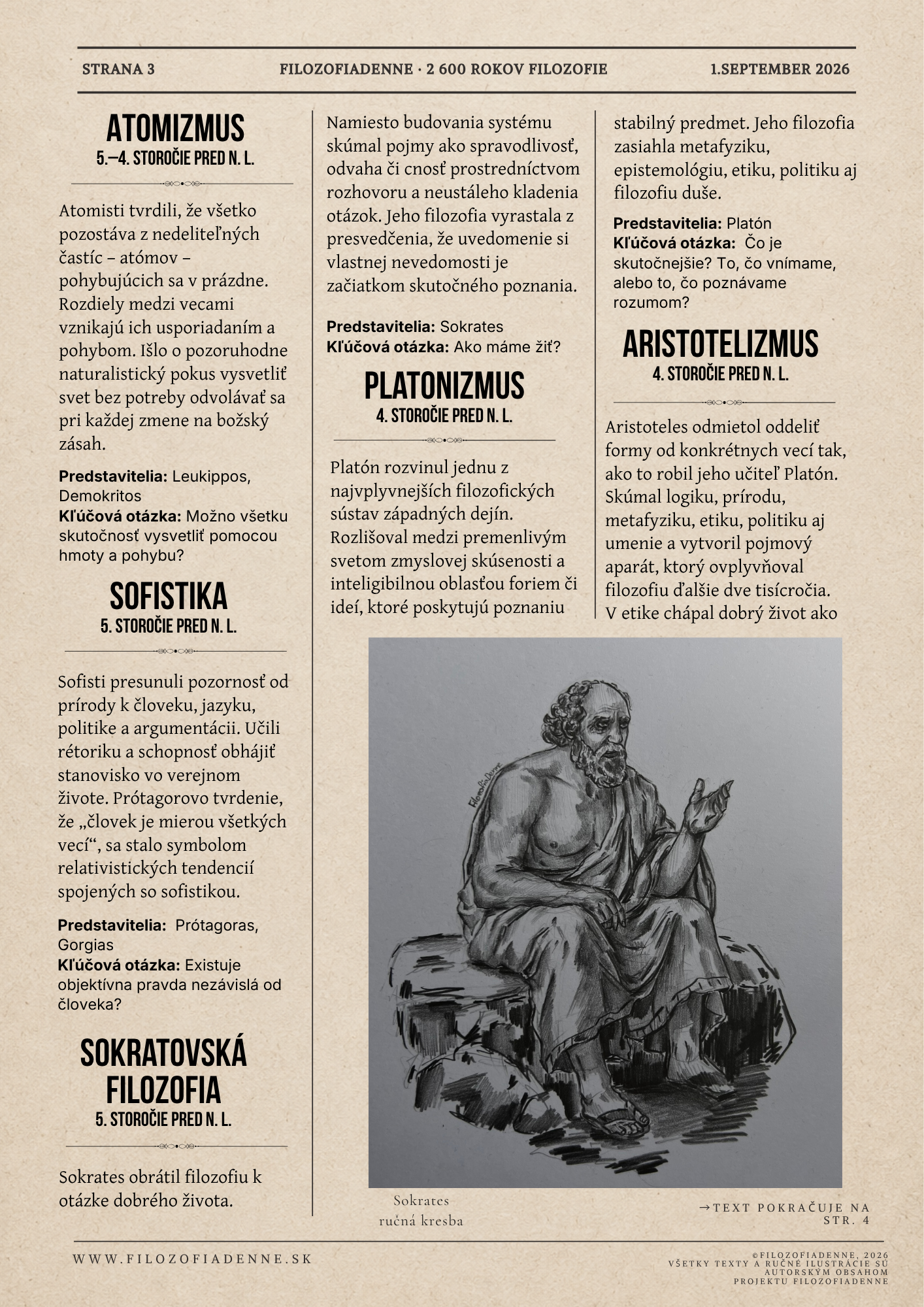 Antická filozofia: atomizmus, sofistika, sokratovská filozofia, platonizmus a aristotelizmus
