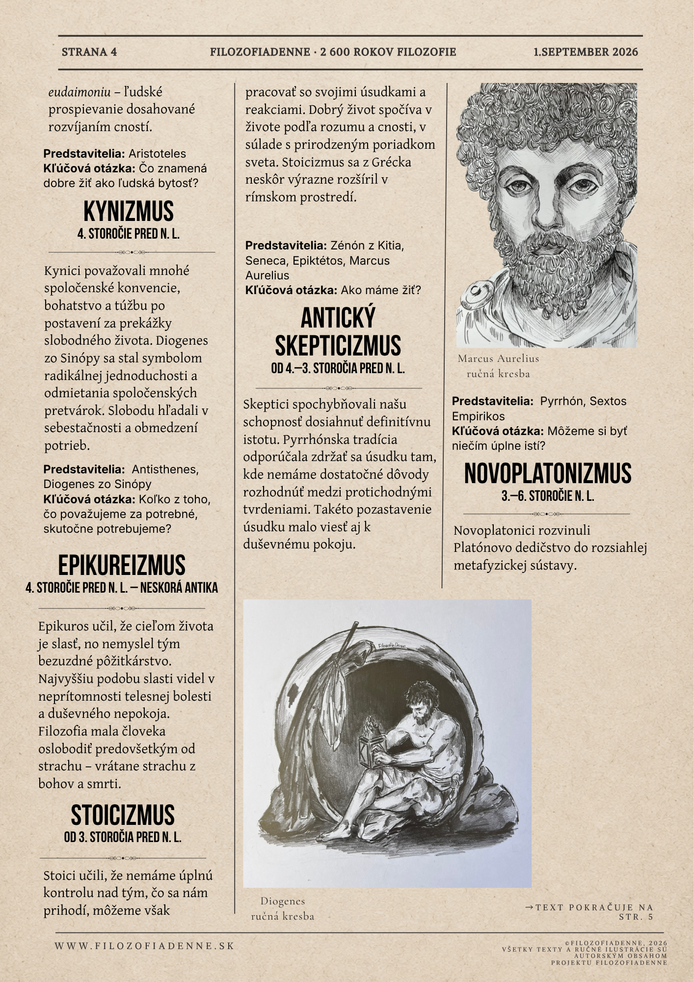 Antická filozofia: kynizmus, epikureizmus, stoicizmus, skepticizmus a novoplatonizmus