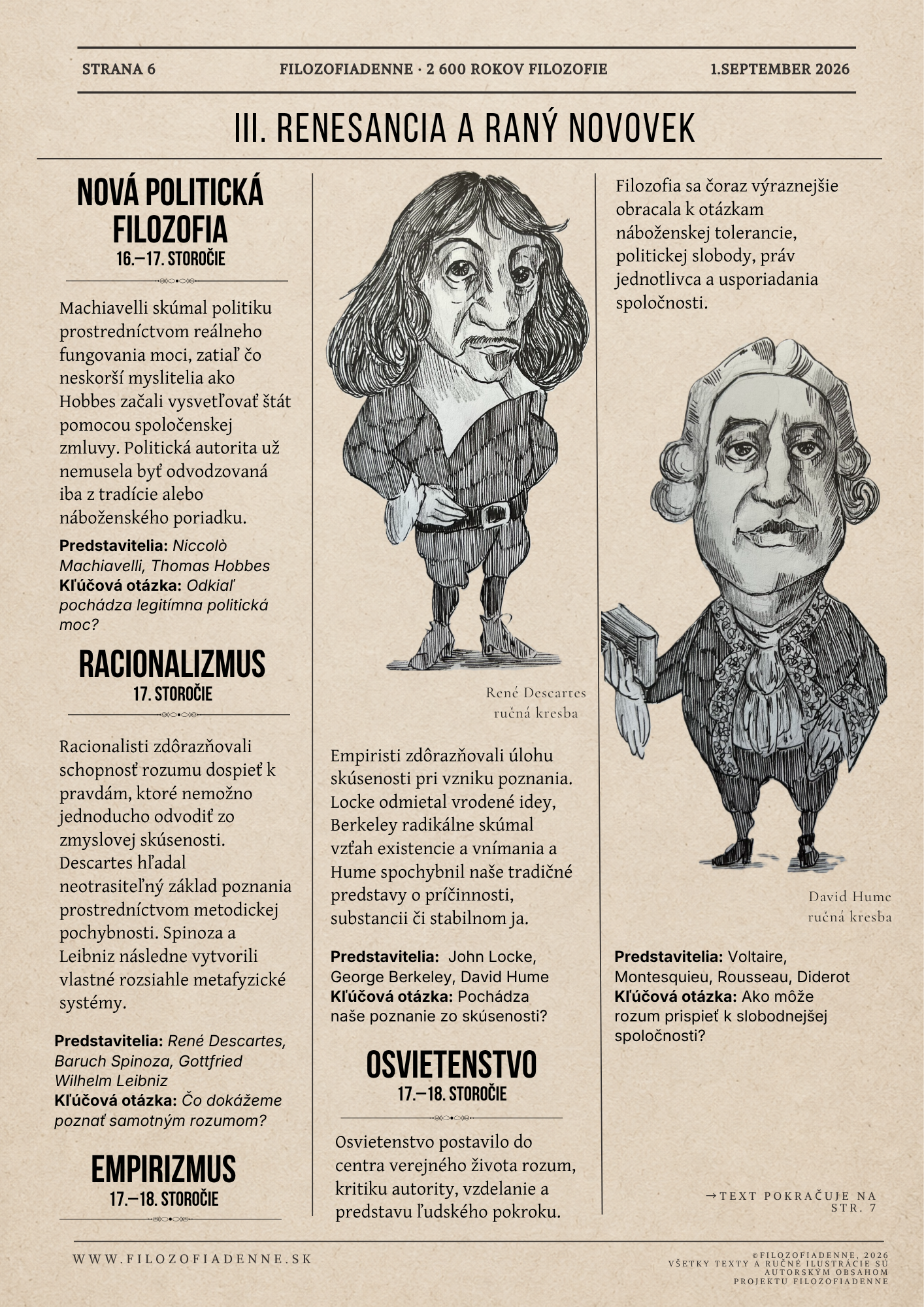 Renesancia a raný novovek: nová politická filozofia, racionalizmus, empirizmus a osvietenstvo