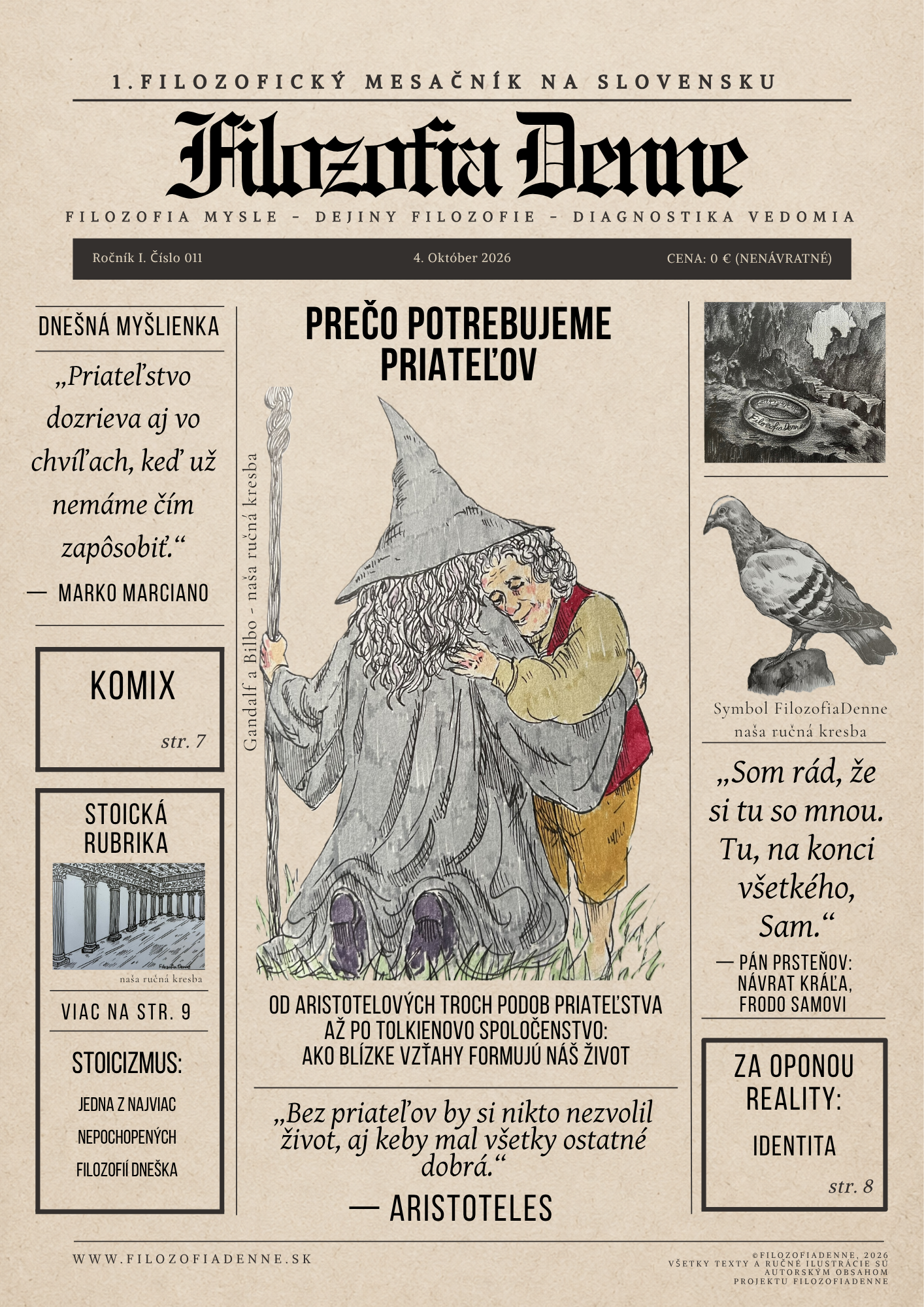 Titulná strana FilozofiaDenne č. 011 o priateľstve, Aristotelových troch podobách priateľstva a Tolkienovom spoločenstve