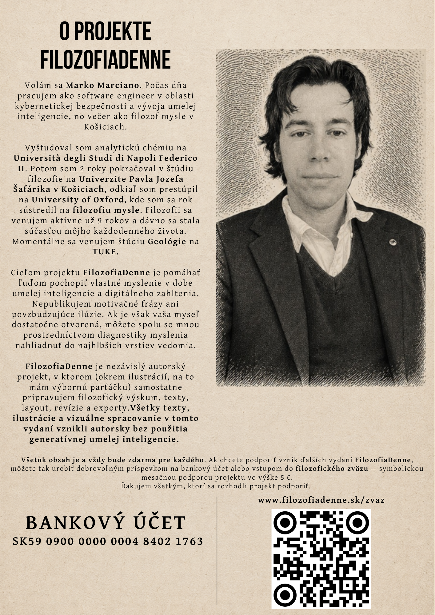 O projekte FilozofiaDenne, autorovi Markovi Marcianovi, podpore projektu a filozofickom zväze