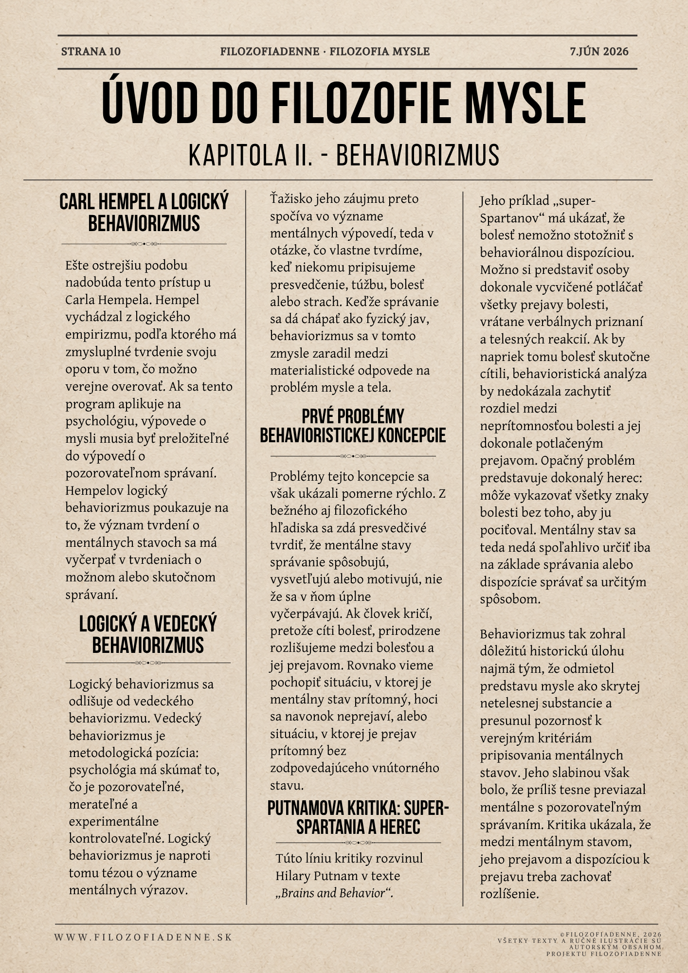 Behaviorizmus vo filozofii mysle: Carl Hempel, logický behaviorizmus, Hilary Putnam a argument super-Spartania