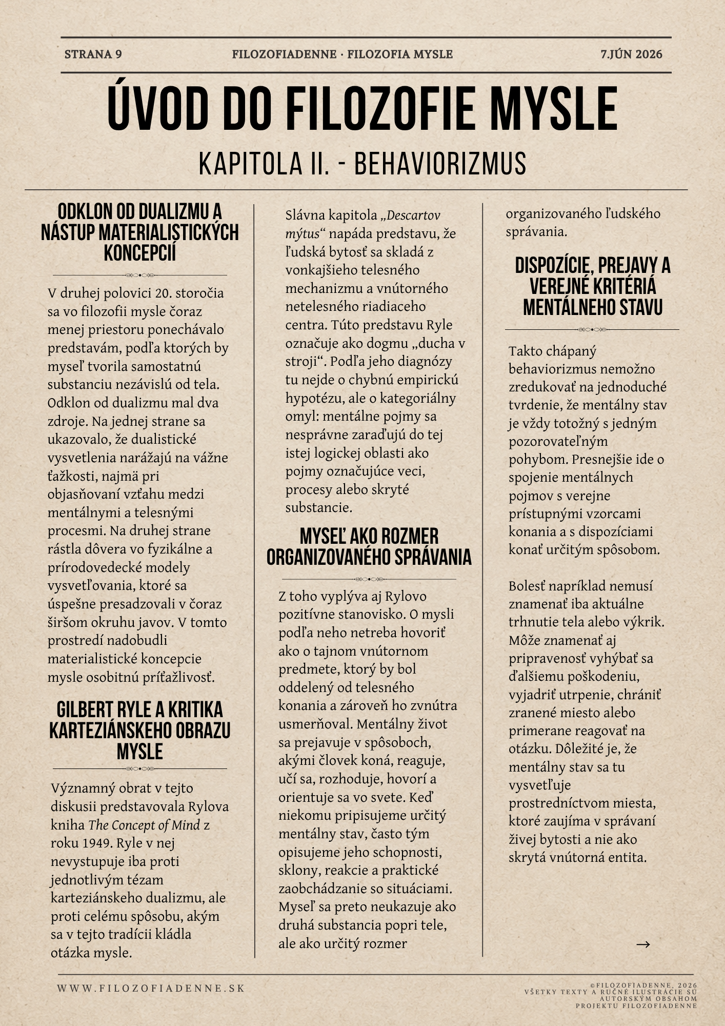 Úvod do filozofie mysle, kapitola II: behaviorizmus, Gilbert Ryle, kritika karteziánskeho dualizmu a duch v stroji