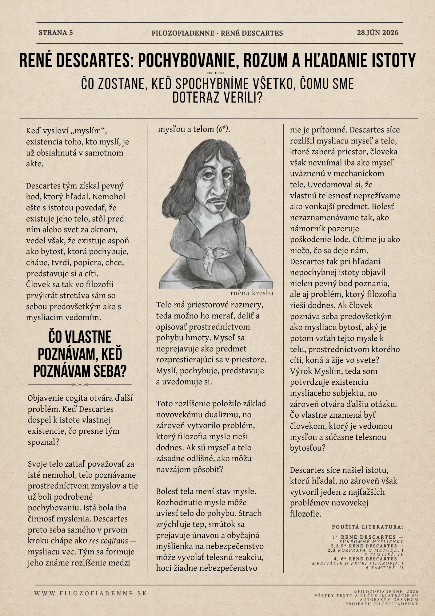 René Descartes o cogite, res cogitans, rozlíšení mysle a tela, dualizme a probléme vzťahu vedomia a telesnosti